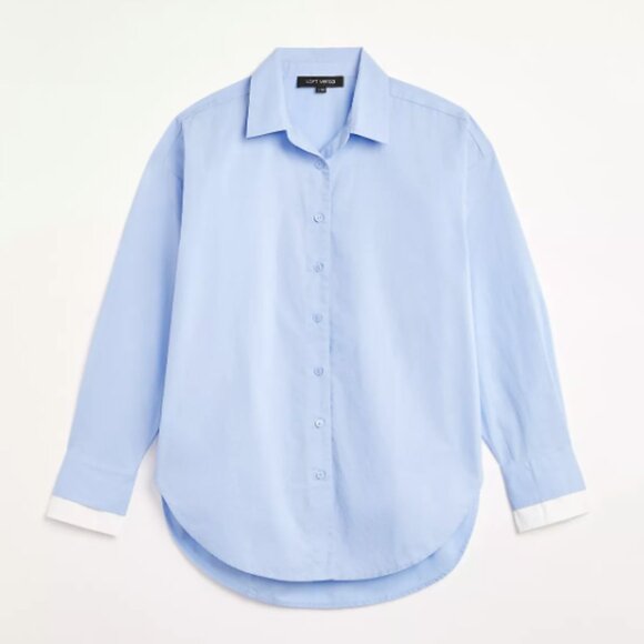 LOFT Versa Poplin Oversized Double Cuff Button Down Tunic Shirt Size Medium M - Picture 5 of 10